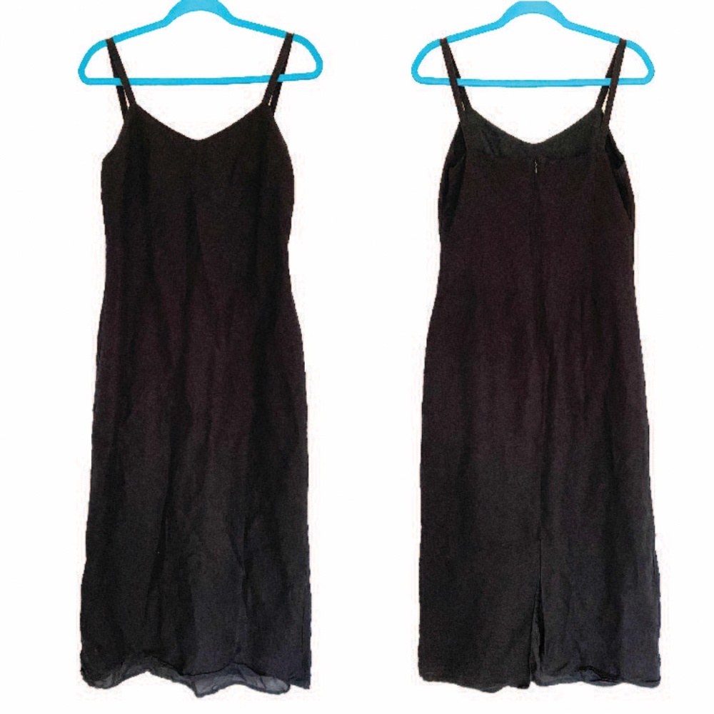 NATURAL INSTINCTS Linen Rayon Spaghetti Strap Maxi Dress Black Size 6 Minimalist